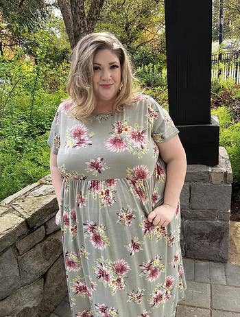 another reviewer in green floral print maxi dress