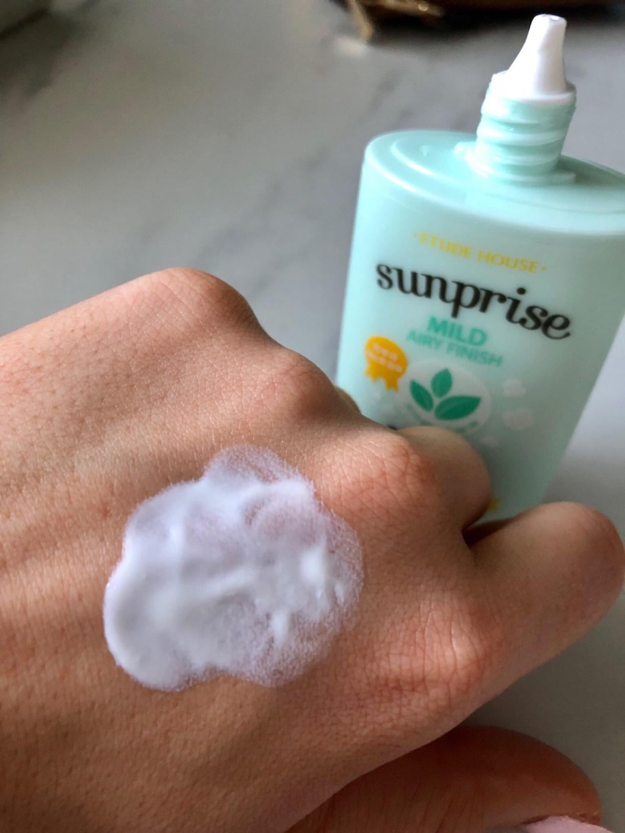 image of a blob of the etude house sunscreen on a reviewer's hand