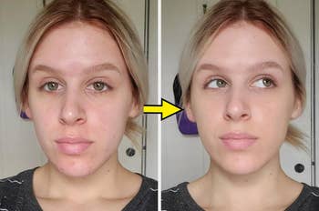 Before and after comparison of a reviewers face using the BB cream