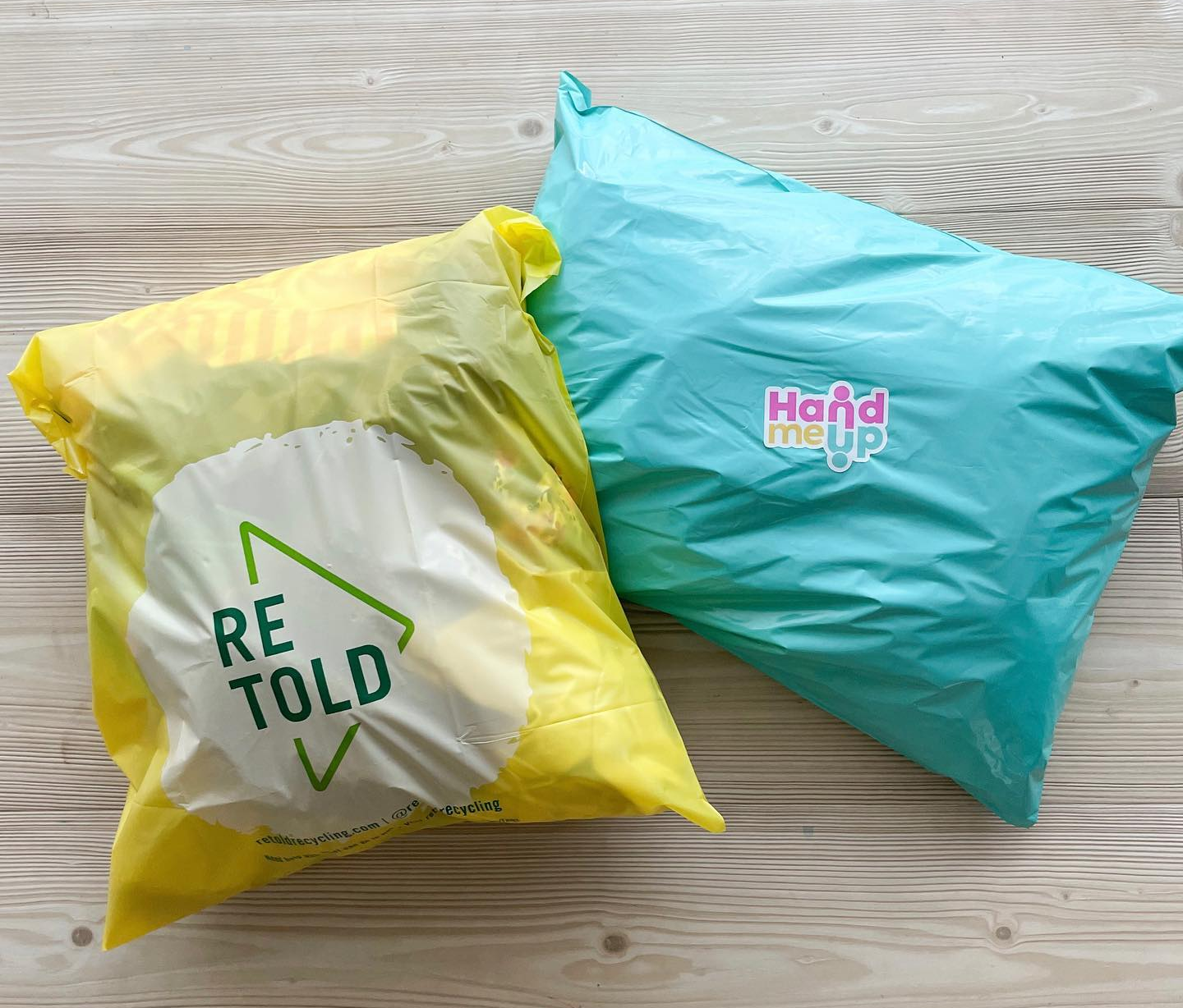 two of the filled recycling bags 