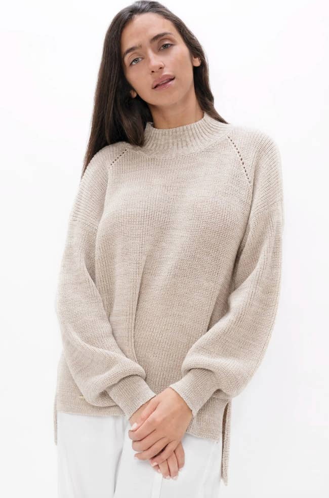 Model wearing the sweater