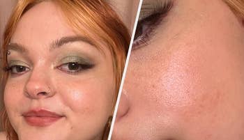 BuzzFeed writer with constitution close-up with minimal creasing and intact faux freckles