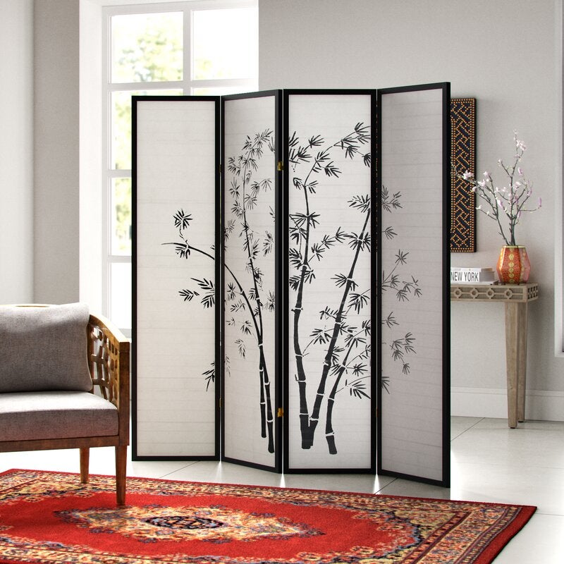 the room divider that features bamboo tree inspired decals 