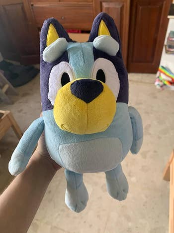 reviewer's photo of the Bluey plushy