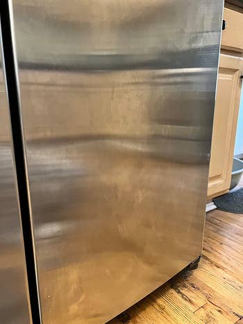 Reviewer's photo of a stainless steel refrigerator before using the cleaner
