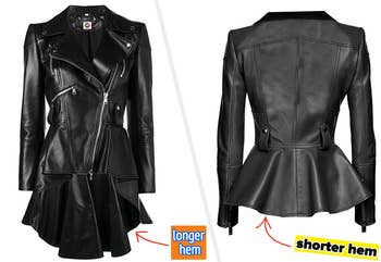Two images showing both styles of black jackets