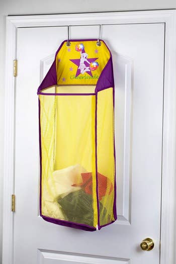 The hamper in yellow and purple