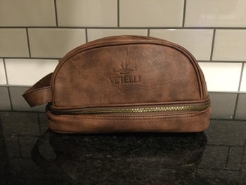 reviewer photo of the exterior of dopp kit