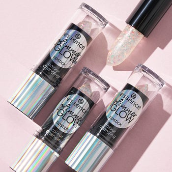 The clear glittery lipstick in its case 