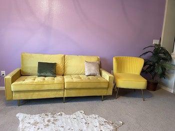 reviewer photo of the couch in yellow