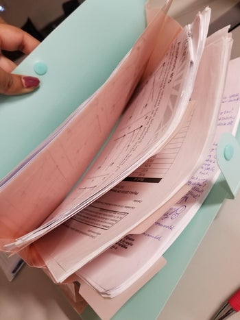 reviewer showing the inside of the folder with different sections holding papers