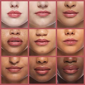 the plumping lip gloss on models of different shades