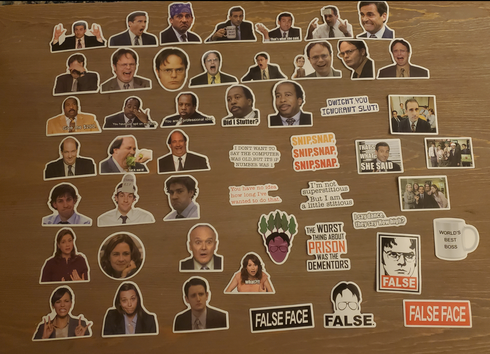 assorted stickers of characters and references from the us version of the office