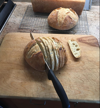 Reviewer image of sliced up bread boule 