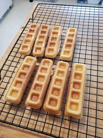 reviewer photo of eight cooked waffle sticks