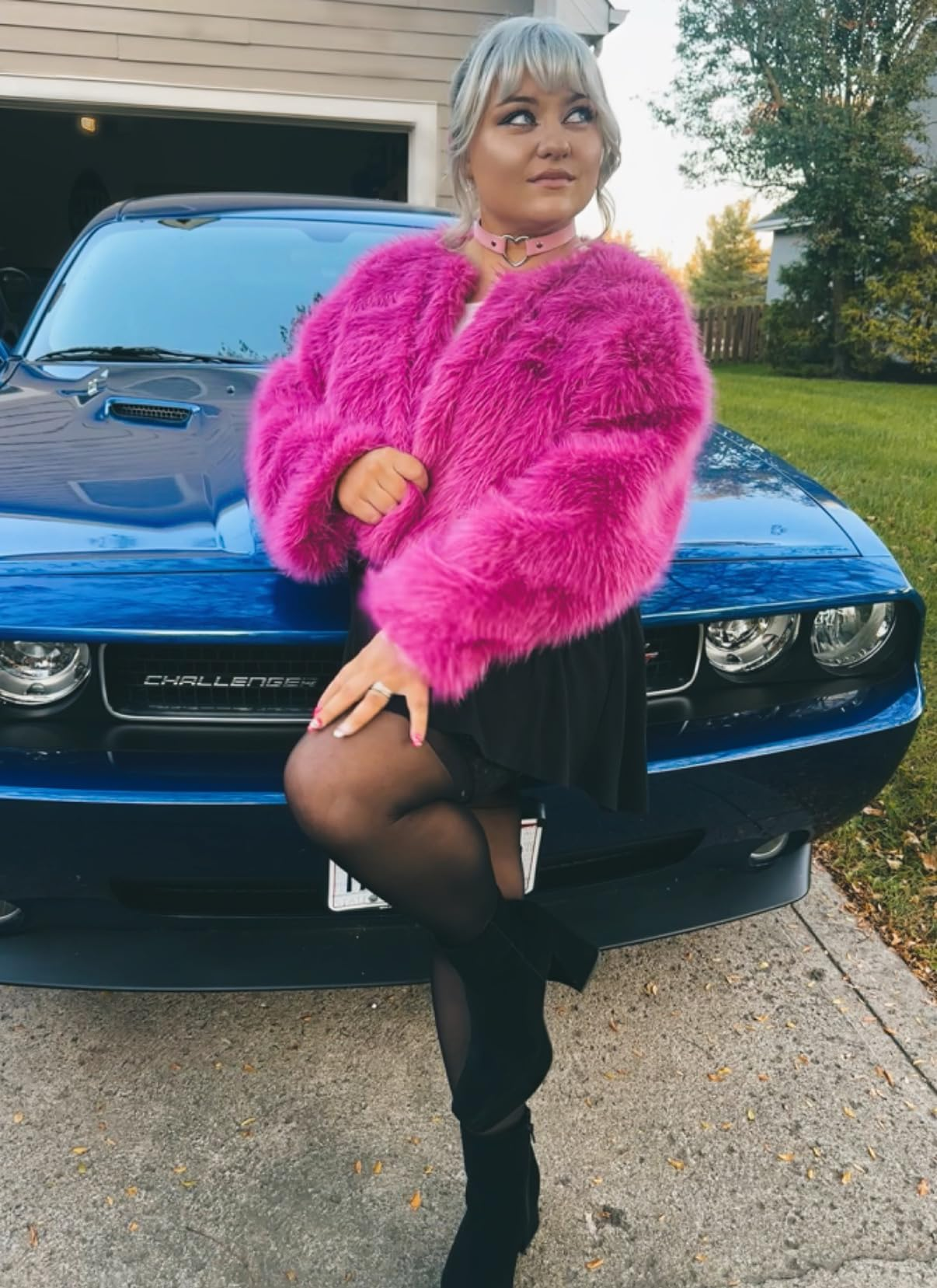 reviewer posing successful  the pinkish  jacket