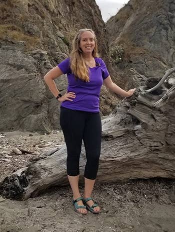 another reviewer wearing it in purple while hiking