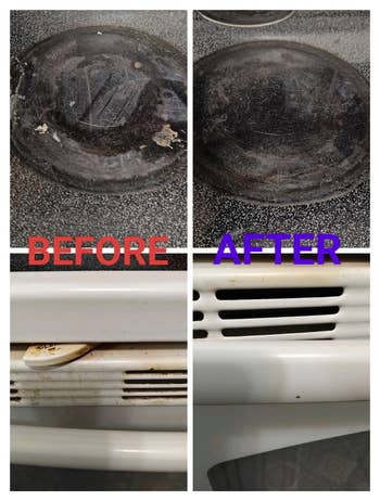 Before and aft  cleaning examination  of a stove's burners and oven vent