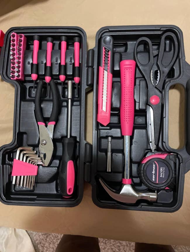 reviewer's tools with pink detail in tool box
