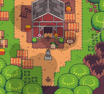 a screenshot from the game showing a small turnip character on a farm 