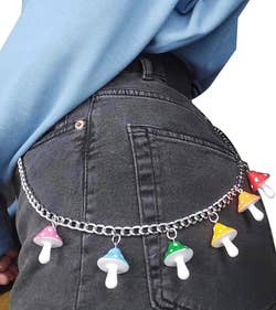 mushrooms charms on a chain on pants