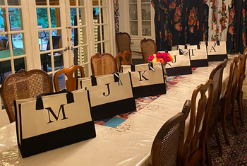 Reviewer image of six bags on a table with the the initials M, J, K, J, T, and A