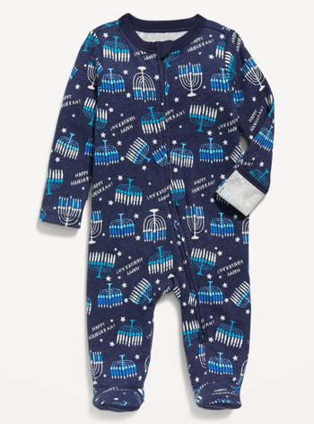 footie pajamas in a hanukkah print