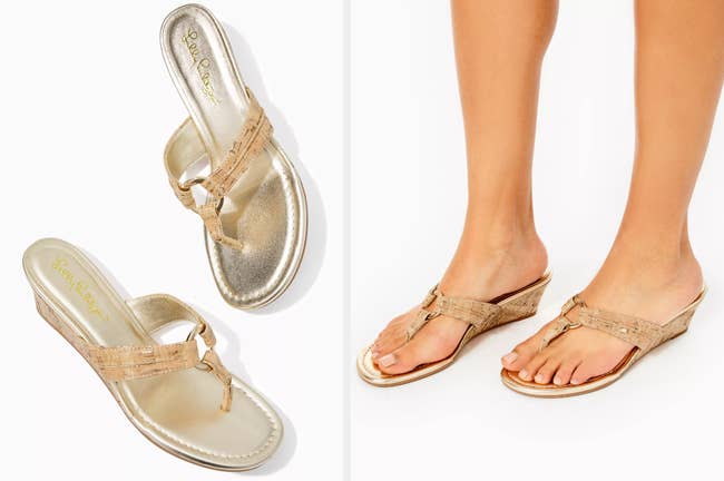 Two images of the cork wedge sandals
