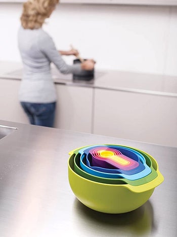 the mixing and measuring bowls in a stack
