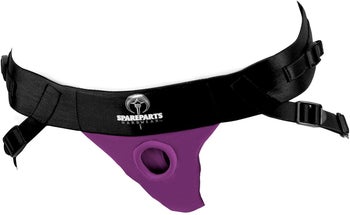 Black and purple strap-on harness