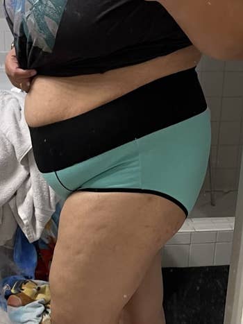 reviewer wearing the underwear shown from the side