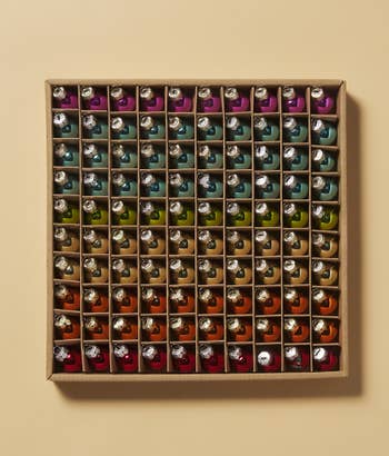 a box of 100 mini ornaments in every color of the rainbow