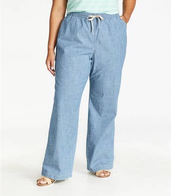 front of model wearing the chambray pants