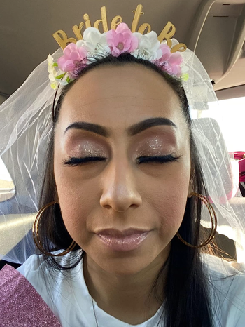 reviewer eyeshadow look with e.l.f. liquid glitter on lids