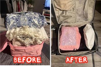 Comparison of apparel packed successful a question container labeled earlier and after