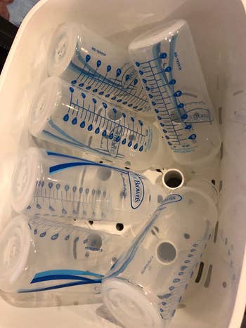 reviewer's photo from the top showing how many bottles the sterilizer can hold