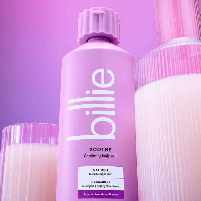 Billie Soothe assemblage  lavation  vessel  with oat beverage  and ceramides, advertised arsenic  calming and nourishing for a steadfast   tegument  barrier