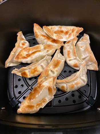 A reviewer's potstickers cooked in the air fryer