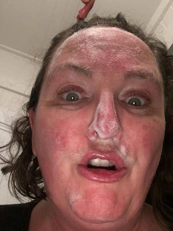 reviewer with suds on their face