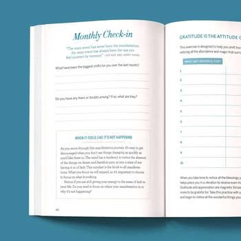 Open journal with gratitude prompts and checklist for reflection on personal growth
