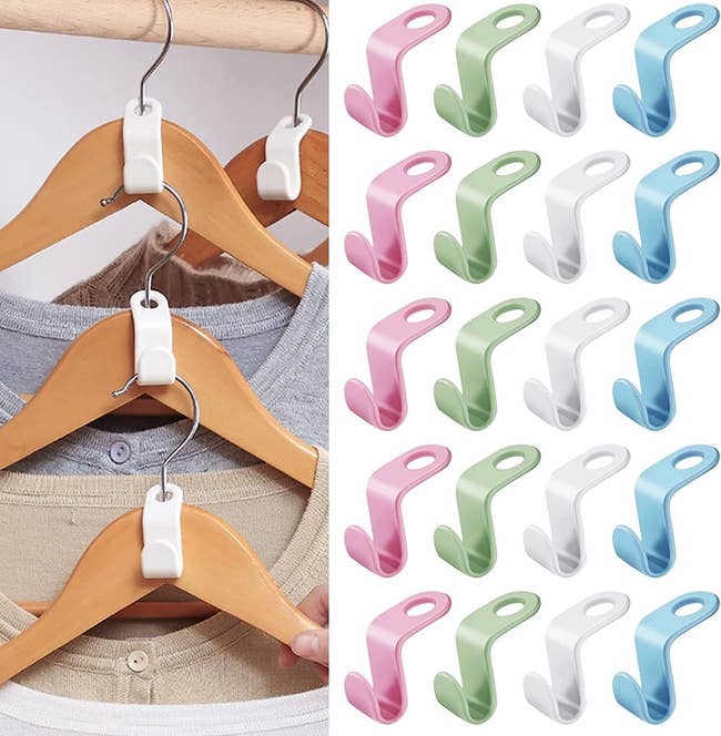 hooks on clothes hangers that let you hang one clothes hanger from another in a waterfall