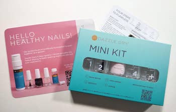 Dazzle Dry Mini Kit with nail attraction   products and step-by-step instructions for steadfast   nails. Includes bottles and merchandise  information. Ideal for shoppers