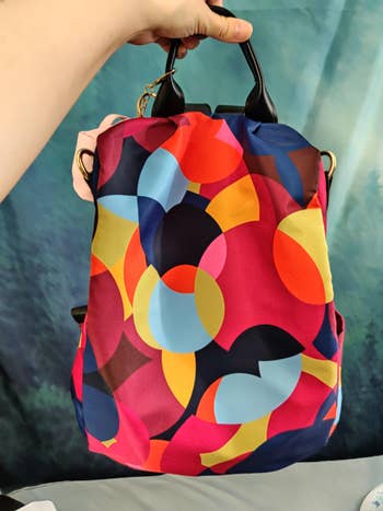 colorful geometric backpack without pockets on the front