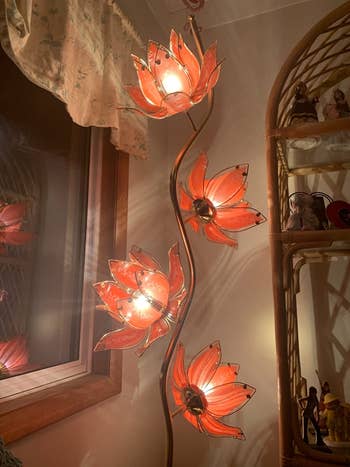 floor lamp with four pink glass flowers
