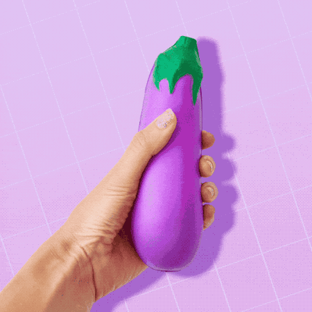 gift of hand squeezing squishy eggplant
