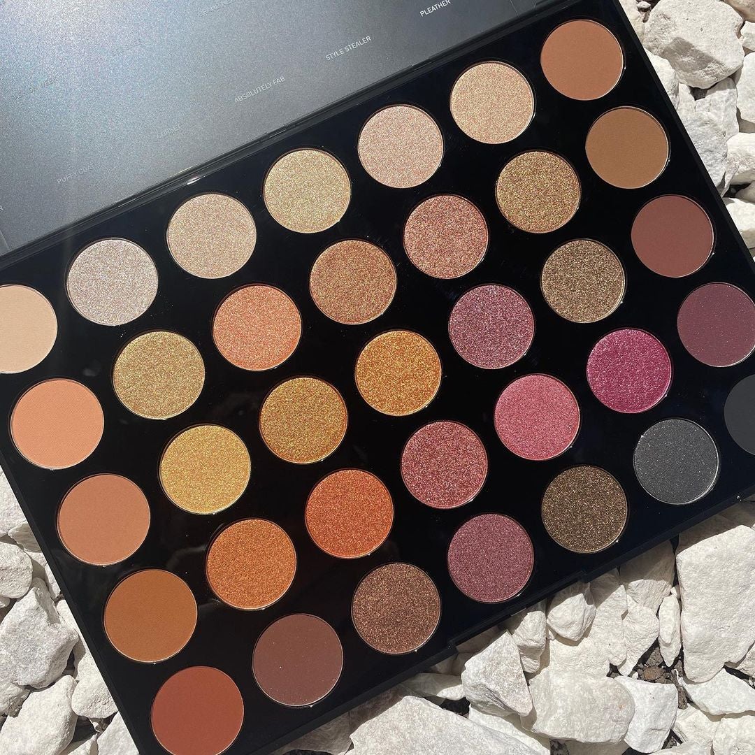 a fall makeup palette with 35 colors.