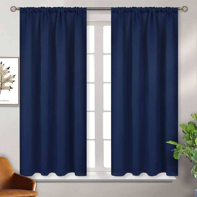 the curtains in navy blue