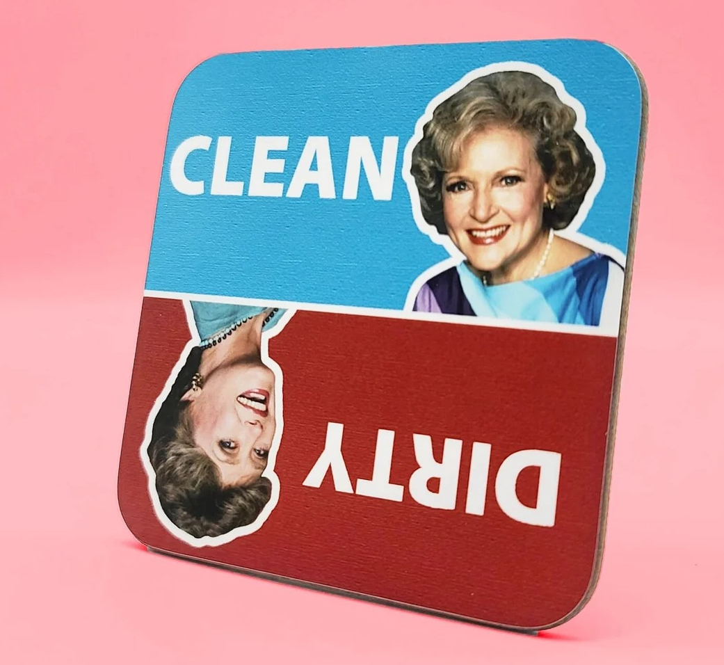 A dishwasher magnet that says