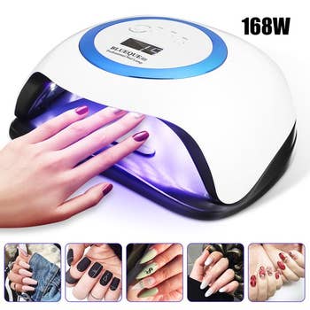 product image of lamp with photos of gel manicures underneath