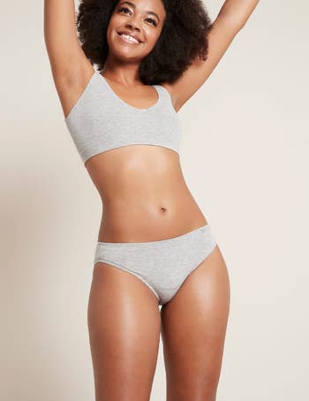 full body shot, model wearing gray underwear